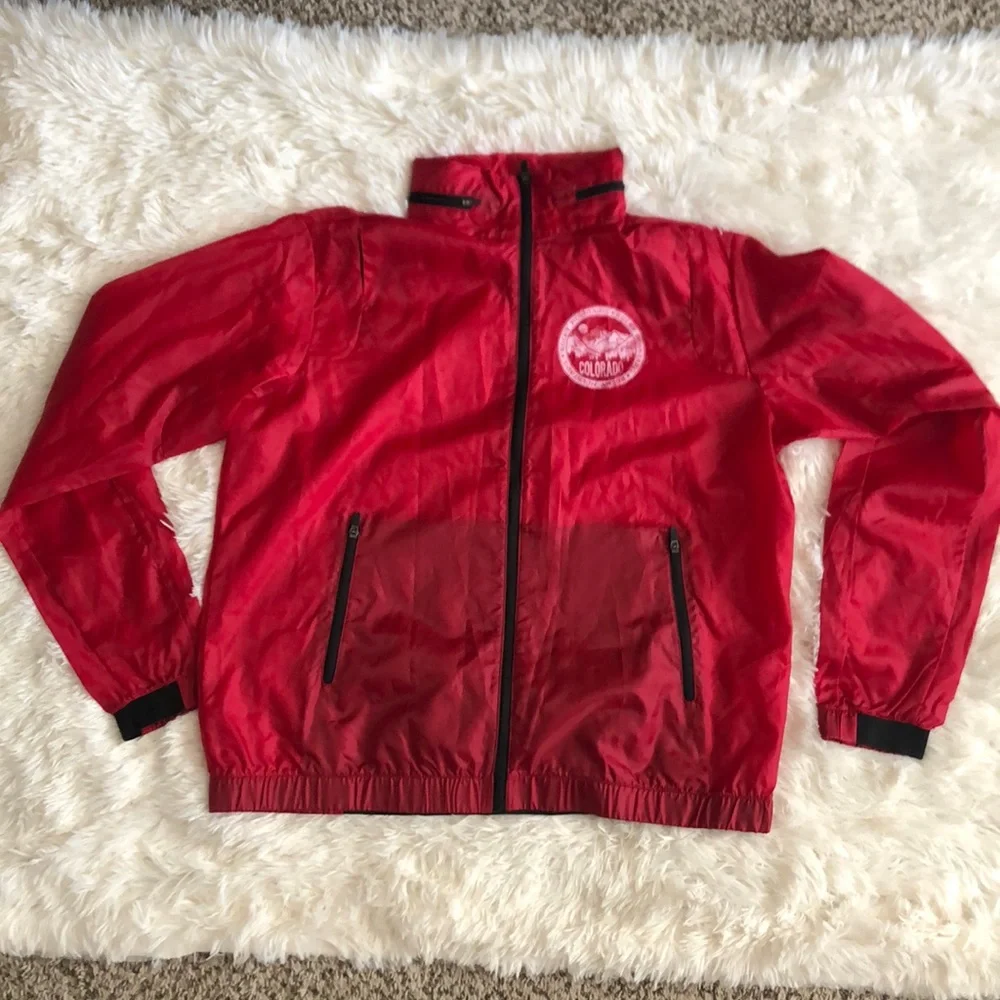 WIND Lightweight Windbreaker Jacket Red Colorado Rocky Mountains Logo Men's XL - Picture 1 of 7